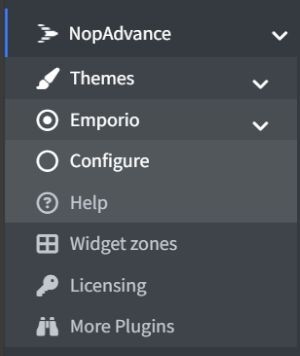 Emporio theme admin navigation menu